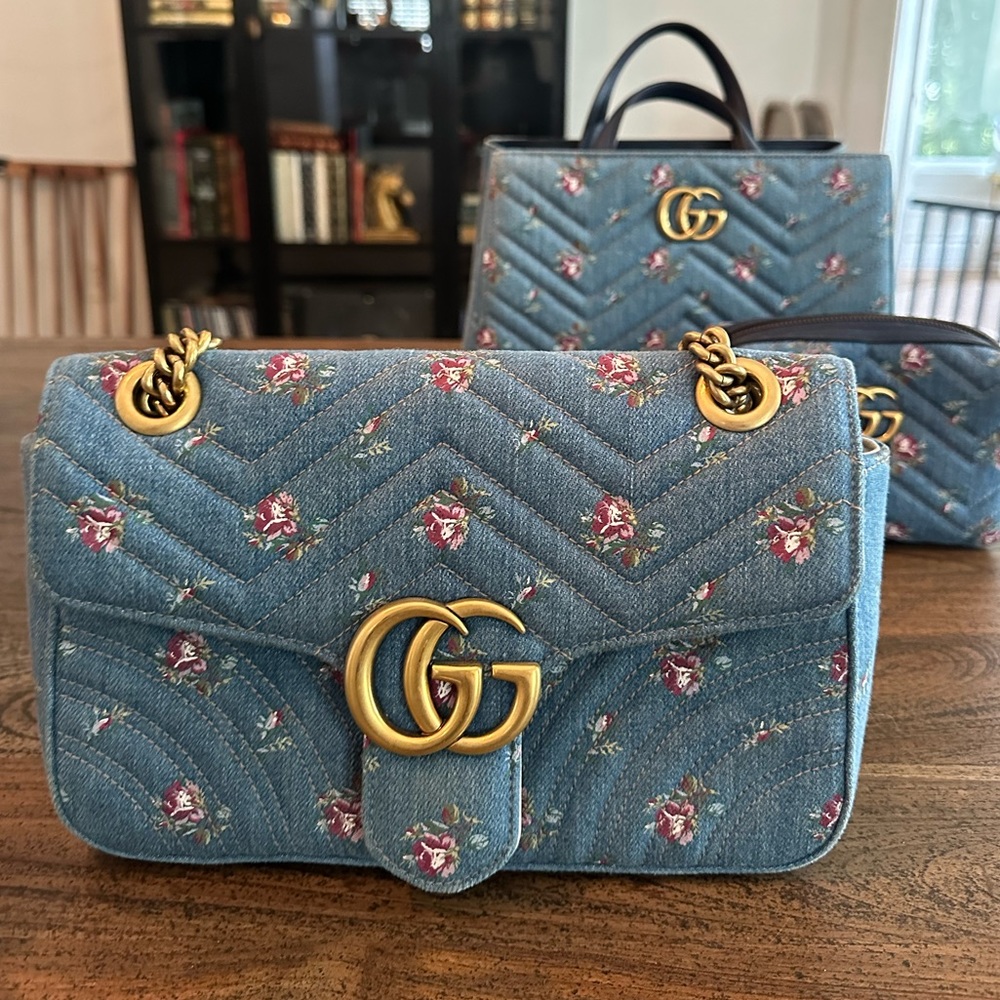 Japan Exclusive GUCCI Denim GG Marmont Shoulder Bag